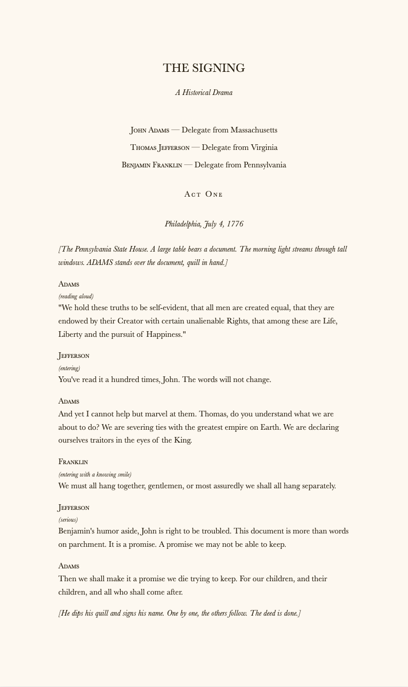 Historical period stage play script